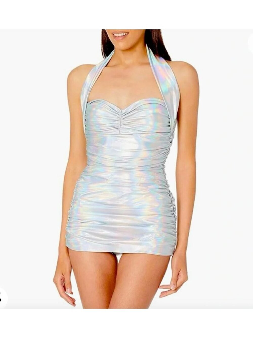 Norma Kamali Bill Mio One Piece Swimsuit Hologram Silver Womens Size XS